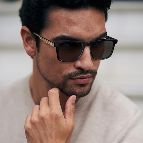 Image of AVAWAY Polarized Sunglasses Men UV 400 Protection Rectangle Frame Sculpted Filigreed Corewire Arm Category 3 Sun Shades