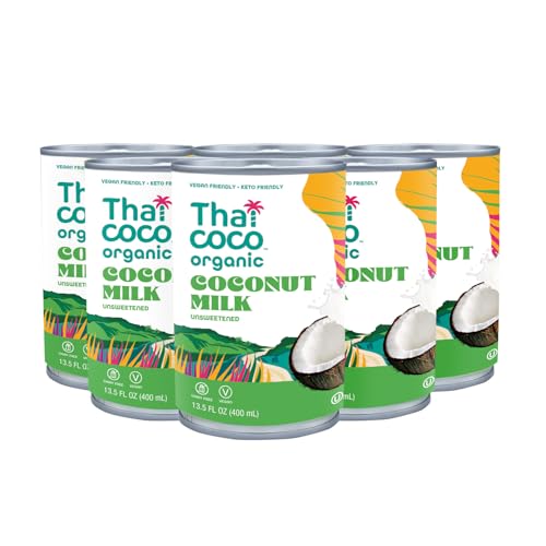 Thai Coco Organic Coconut Milk Full Fat Unsweetened 13.5 Fl Oz 6 Pk