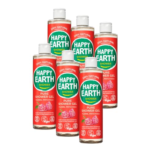 Happy Earth Gel Douche - Pour Hommes et Femmes - Gel Douche - 100% Ingrédients Naturels & Végan - Floral Patchouli - 300 ML