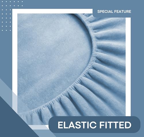 Image of BSB HOME Luxury Warm Winter Elastic Fitted Bedsheet with 2 Pillow Covers - Ultra Soft Flannel Velvet Touch, Cozy & Wrinklefree lintfree Size - 78x72+10 Inches, Aqua Blue