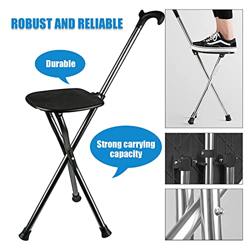 Image of Yayayo Hold 440 lbs Folding Canes with Seat Walking Stick Height Adjustment Cane Seat Capacity Frosted Handle with Magnetic Therapy Stone Crutches Stool