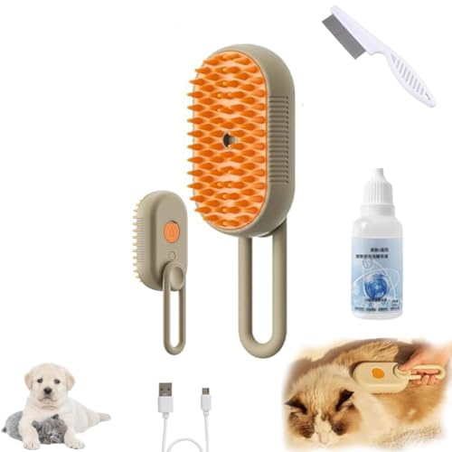 Catzcomfort Brush, Pet Savior Steam Brush, Spritz Defur Comb for Cats Dogs, Catz Comfort Steam Pet Comb, Upgrade 4 in 1 Self-Cleaning Silicone Cat Groomer (Brown)