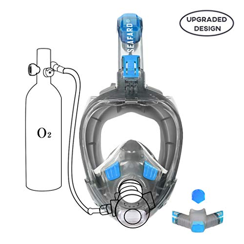 Full Face Snorkeling Mask, Foldable Scuba Diving Swimming Underwater Easy Breath Snorkel Mask with 100% Anti-Fog Dry Top Set/Support Add Mini Oxygen Tank for Youth & Adults Blue