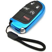 MECHCOS Fit for Jeep Compass Renegade Grand Cherokee Dodge Durango Hornet Challenger Charger Ram Promaster 1500 2500 3500 Chrysler 300 Fiat 500X Blue Key Fob Cover Case Holder Protector Accessories