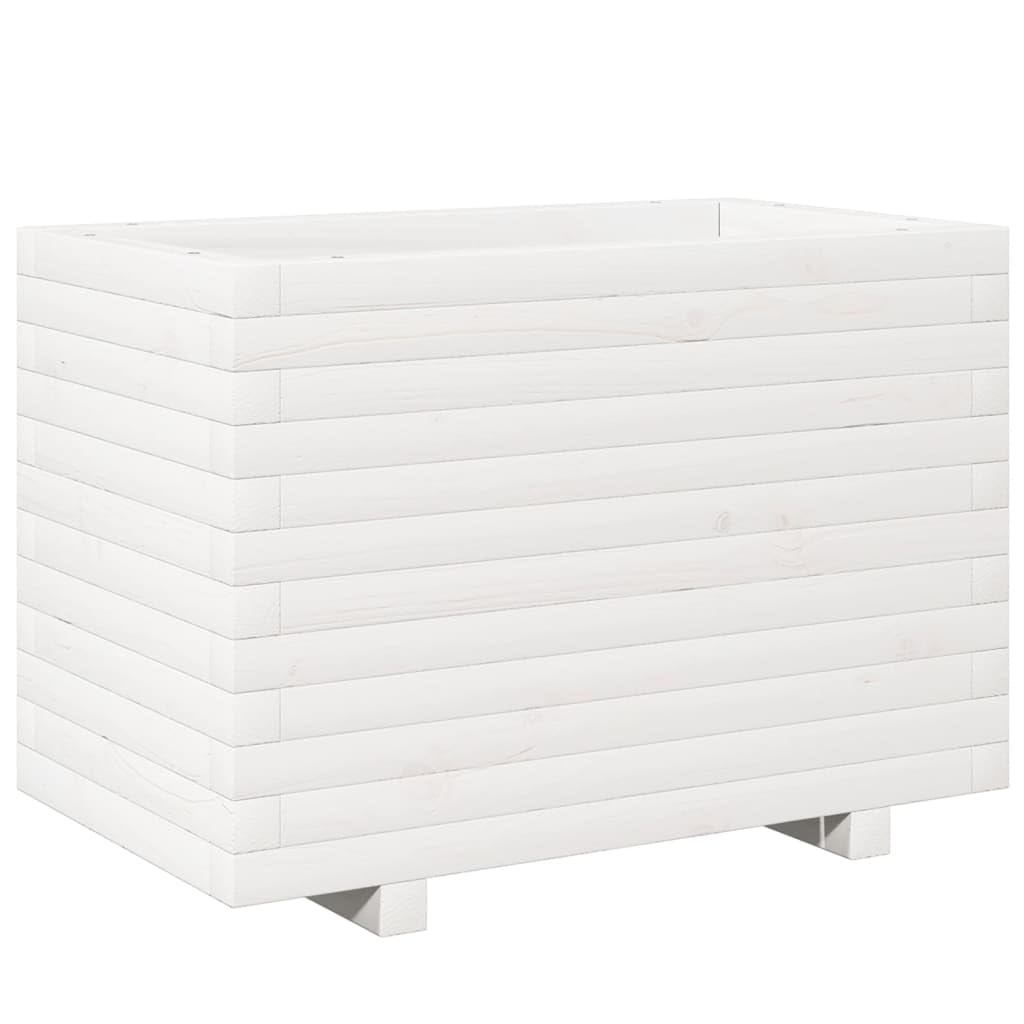 Bancal de pino 70 x 40 x 49,5 cm, color blanco, maceta de madera, jardinera elevada para balcón, verduras, hierbas, flores, ahorra espacio