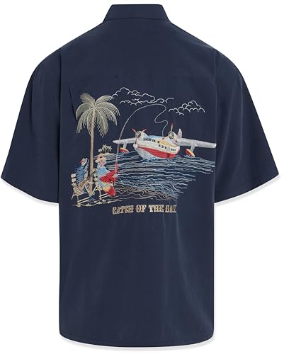 Bamboo Cay Mens Short Sleeve Catch of The Day Casual Embroidered Woven Shirt