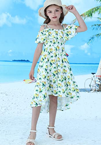 Girls Summer Hawaiian Dress Floral Halter Neck Cold Shoulder Sleeveless Beach Sundress 1-12 Years3