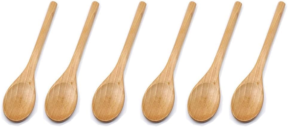 6 cucharas de madera, cucharas de sopa de madera de 9.8 pulgadas para comer, mezclar, agitar, cucharas de bambú reutilizables para especias de