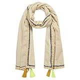 Softweich CODELLO Damen Pareo aus zertifizierter Bio-Baumwolle mit Trend-Tasseln beige Onesize