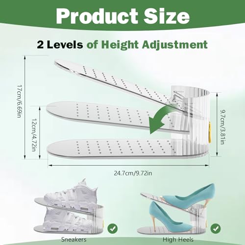 PureSprout Adjustable Slot Organizer for Pairs of Shoes, Space Saver, Double Deck Riser Rack, Closet Organizer (Clear, 20 Pack) by PureSprout - Image 2