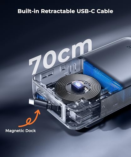 Image of Portable Charger Power Bank - Travel Essentials Battery Pack 35W AC Plug GaN 10000mAh Built in Cable USB C Phone Fast Charging Powerbank Compatible with iPhone 16 15 14 13 iPad MacBook Samsung