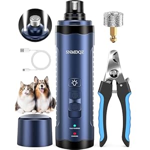 Dog Nail Grinder, Dog Nail Trimmers, and Clippers Kit with 2 LED Lights. Super Quiet Electric Pet Nail Grinder, Rechargeable, for Small, Medium, and Large Dogs & Cats, 2 Diamond Grinding Wheels.