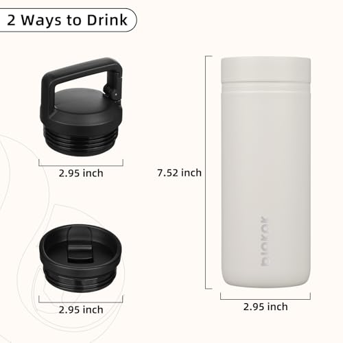 Image of BJPKPK 20 oz Insulated Travel Water Bottle, Coffee Tumbler Stainless Steel | Double Wall Vacuum, Leakproof, Thermal, Keeps Hot /Cold, BPA Free, Dishwasher Safe, Spill Proof, Wide Mouth, 2 Lids, Milky