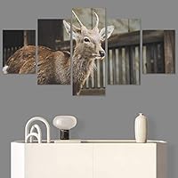 SIGNWIN 5 Panel Canvas Wall Art Animals Deer Modern Artwork for Home Decorations Ready to Hang - 60
