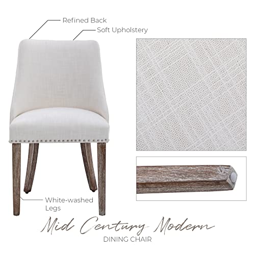 Lzareal Linen Dining Chairs Set Of 6 Upholstered Accent Chair With Nailhead Trim & Solid Wood Legs, Mid Century Modern Side Chair For Kitchen/Dining/Living/Bedroom, Linen Cream #TOP5