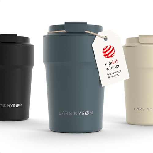 Image of LARS NYSOM Thermo Coffee Mug to go 13oz | Travel Mug 0.38 Liter with Insulation | Silicone grip base | Leak Proof Stainless Steel Tumbler for Coffee and Tea on the Go (Powder Stone Blue, 13oz)
