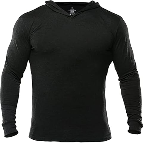 Mens Gym Slim Long Sleeve Bodybuilding Hoodies Sports Top Shirts Cotton and Spandex Black L Cover