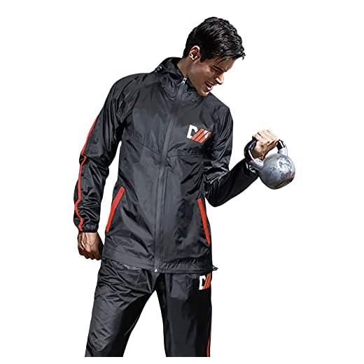 DMoose Hot Sweat Sauna Suit for Weight Loss, 2 Pc. Set, Top and Bottom Full Body Workout Wear for Women and Men, Supports Running, Cycling, (Black/Red, X-Large)