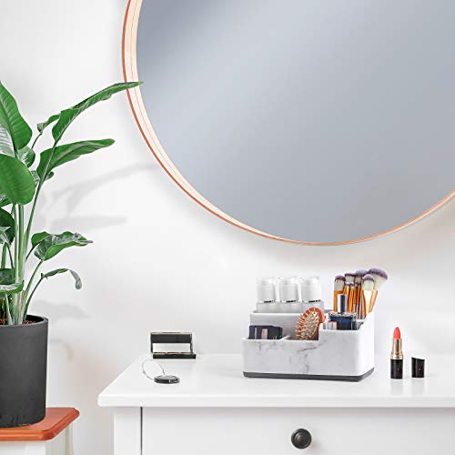 Vitviti Toothbrush Holder for Bathroom, Bathroom Storage Organizer, Small Counter Stand Accessories, for Toothpaste/Vanity Countertop, 5 Compartments Drainage Organization, White Resin of Marble Color - Thumbnail 3
