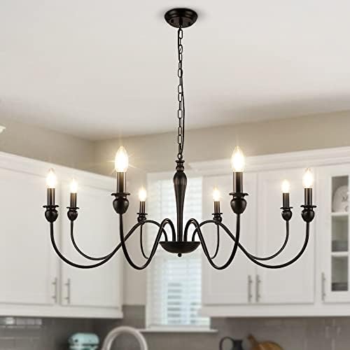 LynPon Black Chandelier for Dining Room, 8 Lights 36.6 Inch Farmhouse Chandeliers Wrought Iron Industrial Hanging Chandelier Light Fixture Rustic Ceiling Light for Living Room Kitchen Island Foyer