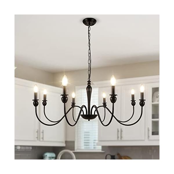 LynPon Black Chandelier for Dining Room, 8 Lights 36.6 Inch Farmhouse Chandeliers Wrought Iron Industrial Hanging Chandelier Light Fixture Rustic Ceiling Light for Living Room Kitchen Island Foyer