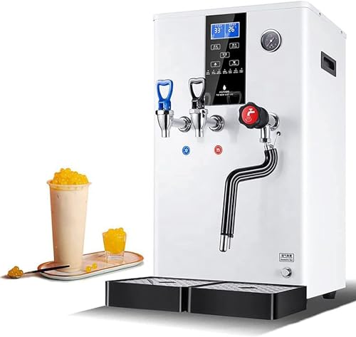 ZMJGLL Espumador de leche de vapor comercial, 3000 W, calentador de agua fría y caliente de doble cabeza, máquina de espuma de leche de vapor de 20 l, control de temperatura ajustable, equipo de té