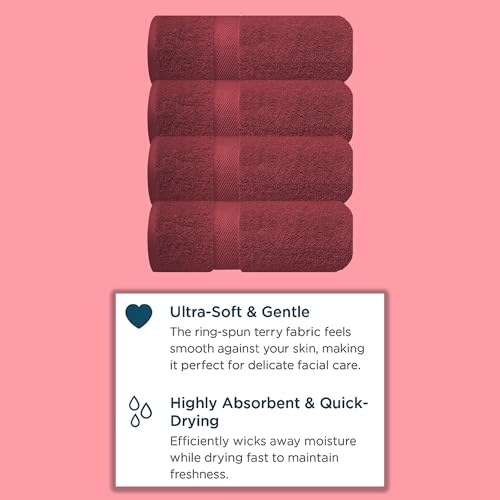 Image of Sulfar 100% Combed Cotton, Quick Drying Highly Absorbent, Luxury Hand Towel Set (Pack of 4, 40 X 70 cm) Red Wine