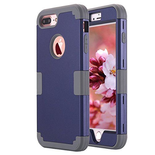 LONTECT for iPhone 7 Plus Case Hybrid Heavy Duty Shockproof Full-Body Protective Case with Dual Layer [Hard PC+ Soft Silicone] Impact Protection for Apple iPhone 7 Plus - Navy Blue/Grey