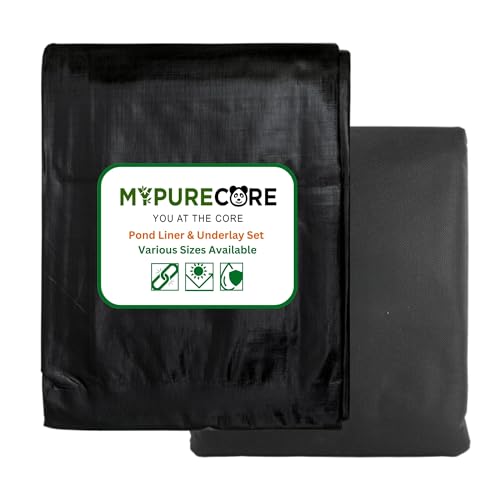 MYPURECORE Pond Liner & Underlay Set HDPE Material UV & Tear Resistant Waterproof - Perfect for Small to Large Water Gardens Wildlife Ponds and Decorative Features (2.5m x 2.5m)