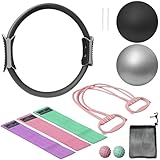 NEBORASTEP Home Pilates Kit, 15-Inch Pilates Ring with 2 Pilates Ball,2 massageballs,3 Resistance Bands for Toning Arms, Thighs/Legs & Core,1 Detachable Tension Strap