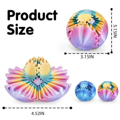 Image of Gear Ball 3D Printed Cube Fidget Toy,Gear Sphere Fidget Toys,Sensory Toys for Stress and Anxiety Relief, Desk Toy Fidget Spinners,Stocking Stuffers for Adults & Kids (Ocean+Rainbow, 2.3 Inch)