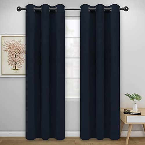 Image of Easy-Going Blackout Curtains for Bedroom, Solid Thermal Insulated Grommet and Noise Reduction Window Drapes, Room Darkening Curtains for Living Room, 2 Panels (42x95 in, Navy)