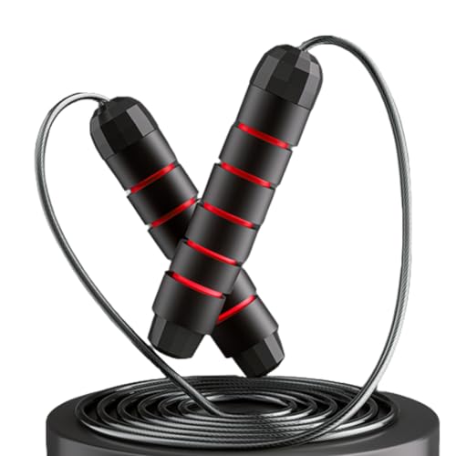 Juturna Jump Rope with Ball Bearings, Tangle-Free Rapid Speed Jumping Rope for Women Men Kids, Adjustable Jump Ropes Skipping Rope with Foam Handles for Workout Fitness Exercise (Red1)