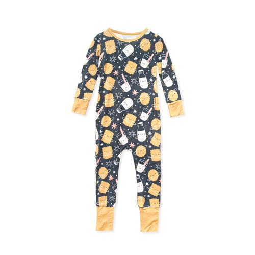 HUGH & HONEY SnugFlex™ Romper, Bamboo Viscose, Baby and Toddler Pajamas, No Zip with Convertible Hands and Feet Coverage, (Milk and Cookies, 6-12 Months)