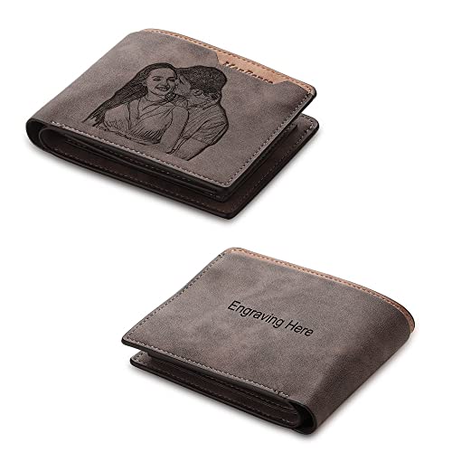 Custom Photo , Engraved Names Wallet for Men Personalized Picture Wallet Casual Bifold Wallet Gifts for Dad Husband, Boyfriend, Father