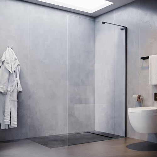 SONNI Duschwand Glas 90 x 200 Schwarz mit NANO Glas Sicherheitsfolie Duschtrennwand Glas Walk In Glaswand Dusche