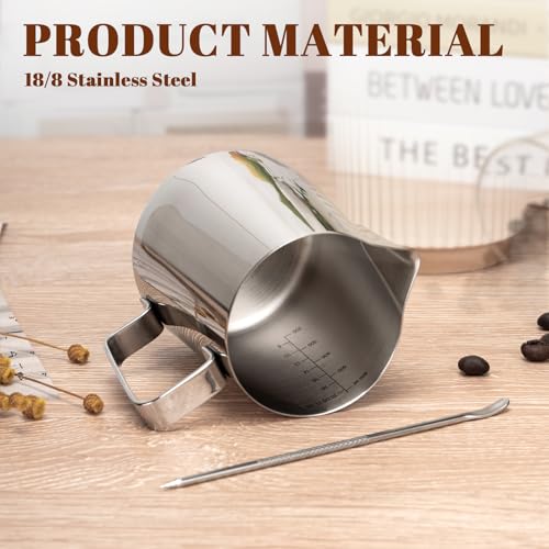 Image of Amrules Milk Frothing Pitcher 20oz Frother Cup Barista Tools, Silver