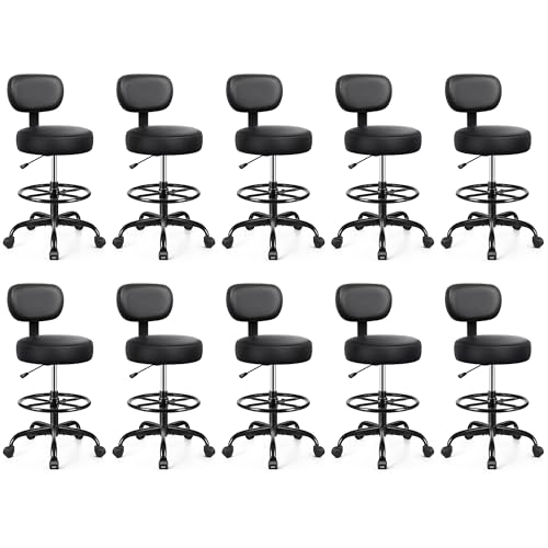 Image of Brick Attic Drafting Chair with Backrest - Adjustable Foot Rest Rolling Stool with Wheels, PU Leather Swivel Stool for Office Spa Studio Lab Counter Salon Home Work Bar Kitchen Shop(Black), Pack of 10