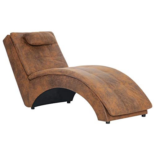 Nishore Diván Sofá Chaise Longue con Almohada de Piel de Ante Artificial Color Marrón Poliéster 100% 145 x 54 x 72 cm