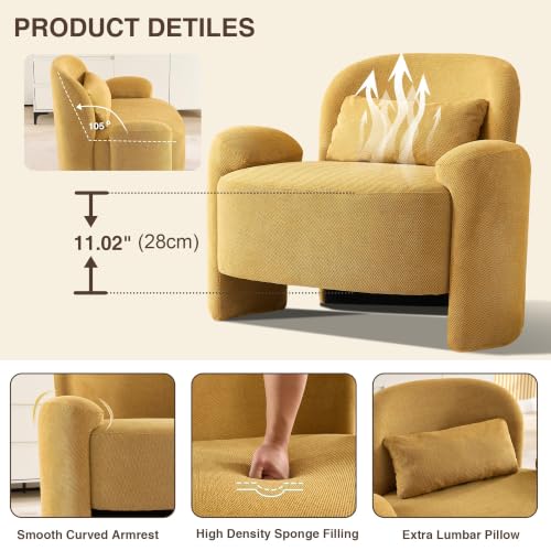 Image of LOULENS Accent Chair, Linen Fabric Lounge Armchair, Yellow