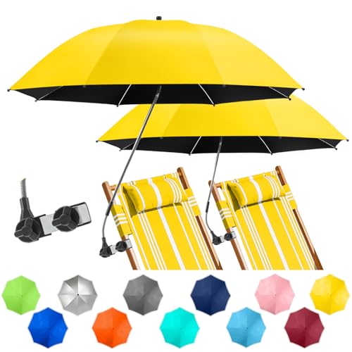 Image of 2 PACK Beach Umbrella with Clamp, 360 Adjustable Umbrellas for Chair, UPF50+ Umbrella for Beach Chair, Patio Chair, Wheelchair, Camping Chair, Golf Carts (Chair Not Included)