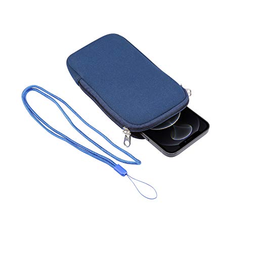 Image of Neoprene Cell Phone Sleeve Pouch Carrying Case for Samsung Galaxy A17 A16 A14 A13 A07 A06 A05 S26 Ultra S23 Ultra S22 Ultra, Moto G 5G 2024 2025 2026 / G Play /G Power with Neck Lanyard (Blue-XL)