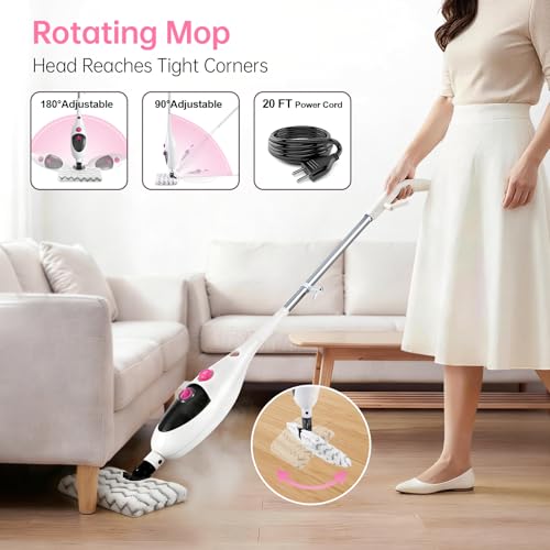 Image of 12-in-1 Steam Mop Cleaner, 15-Sec Fast Heat-Up, 1200W Floor Steamer with Double-Sided Pads, Removes 99.99% Stubborn Stains for Hardwood Floors, Marble, Clothes, Windows, Tiles, White