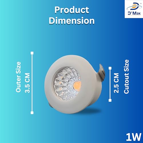 Image of D'Mak 1 Watt Round LED Button COB Light for POP /Recessed Lighting (Warm White, Pack of 5) White Body