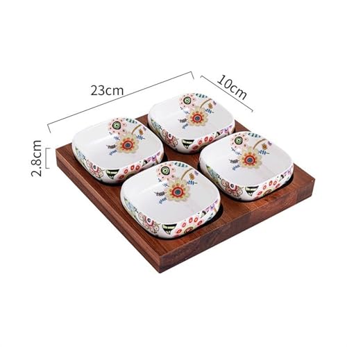 Assiette à collation en céramique à compartiments avec son plateau en bambou - 3