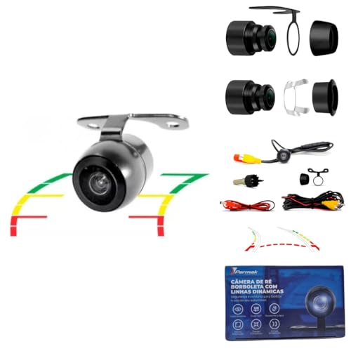 Câmera de Ré Borboleta com Linhas Dinâmicas 2x1 Direcionador de Vaga Estacionamento Baliza Visão Not
