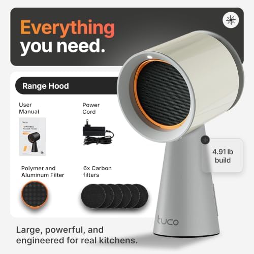 TUCO Portable Range Hood, Countertop Kitchen Exhaust Fan with 3 Speeds, 5-Layer Filter, Powerful Smoke Removal, Low Noise, Oil Cup, Air Purifier for Apartments, Dorms & Indoor BBQ Smokeless – Grey — view 8