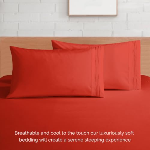 Image of Elegant Comfort Luxury 1500 Premium Hotel Quality Microfiber 4-Piece Sheet Set - Wrinkle Resistant, All Around Elastic Fitted Sheet, Deep Pocket up to 16 inch, Twin /Twin XL, Rust