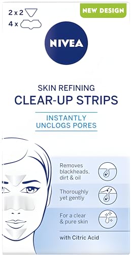 NIVEA Clear Up Strips Skin Refining, 6pcs (PACK of 2) Fruit Acid and Lemon Essence-based Cleaning Patches for T-zone, Forehead, Nose and Chin, Effectively Remove Dust, Makeup, Grease and Blackheads