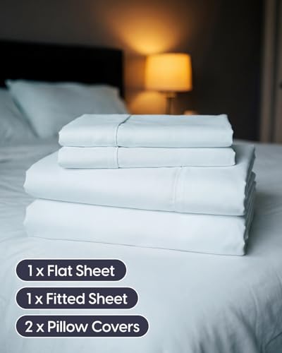 Image of Sleepy Town Queen Size Bed Sheets - 4 Piece - Queen Sheet Set - Extra Soft, Comfy & Cooling - Easy Care - Shrinkage, Wrinkle & Fade Resistant - Brushed Microfiber - Deep Pocket Bed Sheets (Ice Blue)